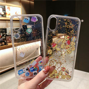 Cute Apps Icon Emoji Liquid Glitter Quicksand  Case for iPhone