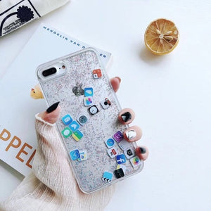 Cute Apps Icon Emoji Liquid Glitter Quicksand  Case for iPhone